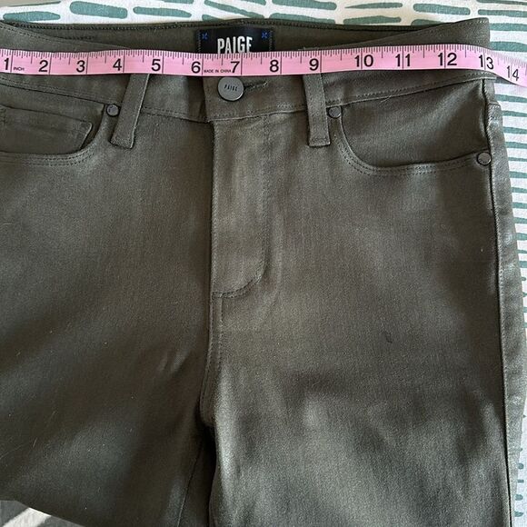 Paige Denim Hoxton Ankle Skinny Leg Jean Forest Green Chive Luxe Coating Size 26 - Picture 9 of 11